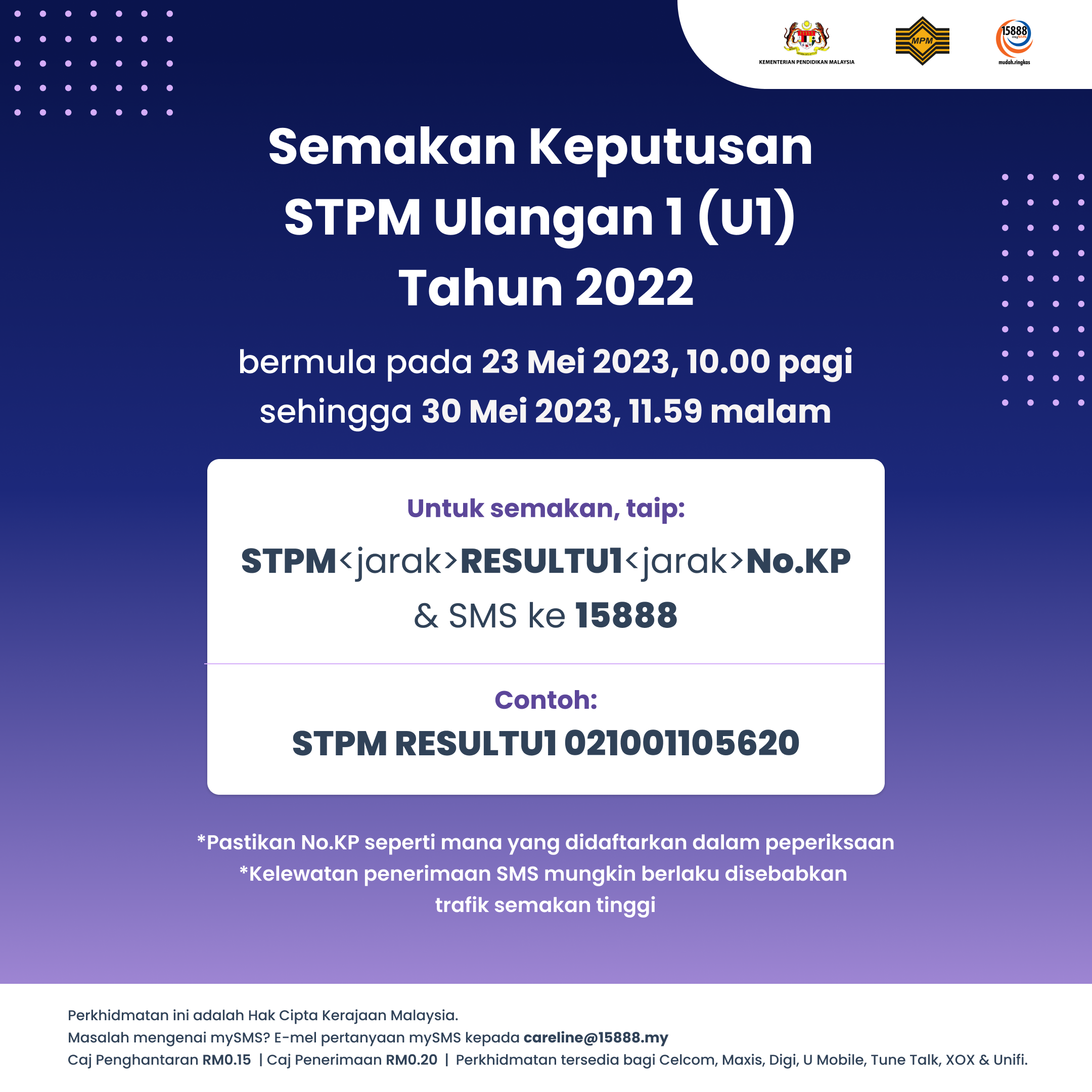 Semakan SMS Keputusan STPM Ulangan 1 (U1) Tahun 2022