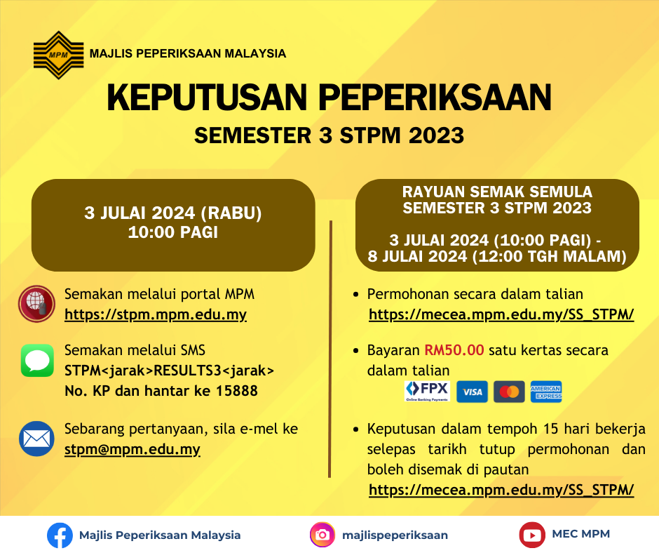 Keputusan Peperiksaan Semester 3 STPM 2023