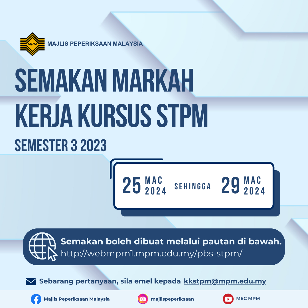 Semakan Markah Kerja Kursus STPM Semester 3 (S3) 2023