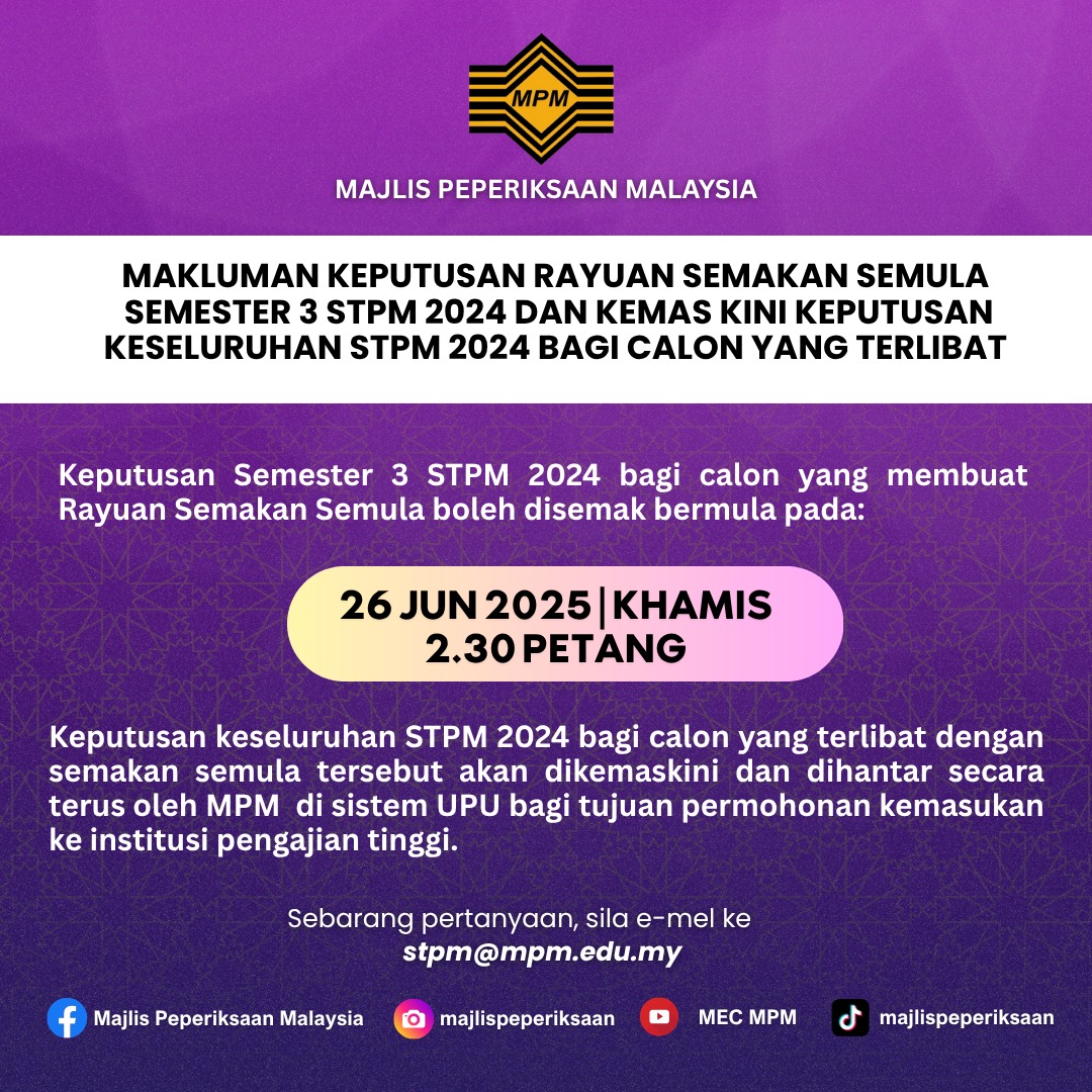 keputusan semka semula s3 STPM 2024