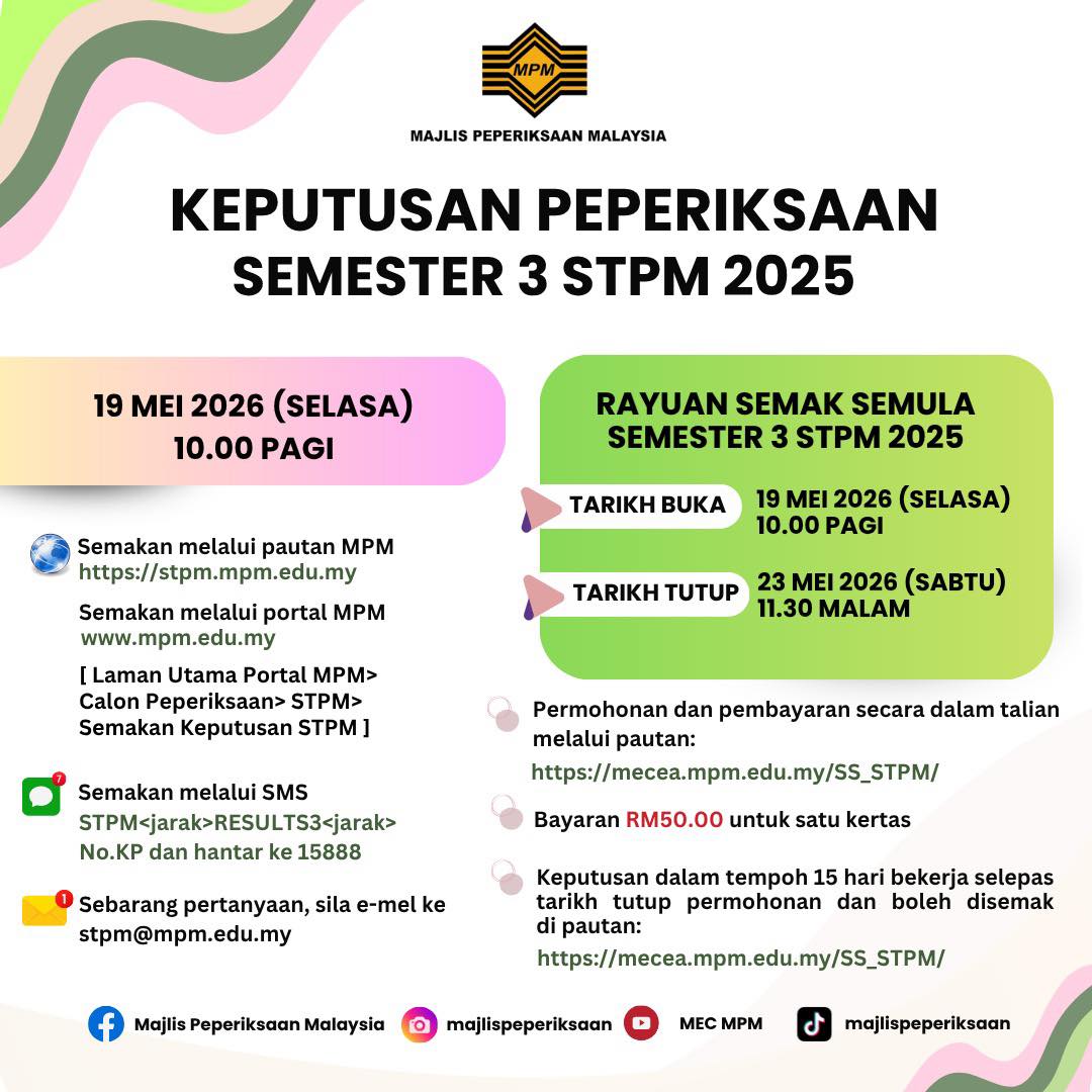 Keputusan Peperiksaan Semester 3 STPM 2025