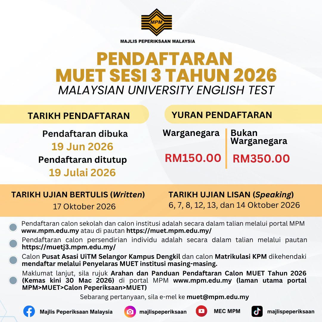 Pendaftaran MUET S3 2026