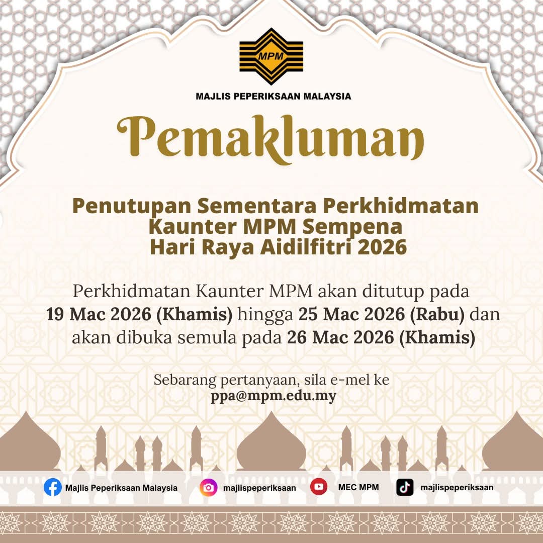 Penutupan sementara perkhidmatan kaunter MPM sempena Hari Raya Aidilfitri 2026