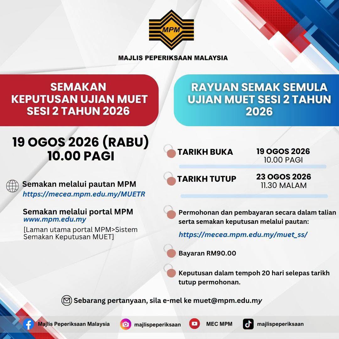 Semakan Keputusan Ujian MUET Sesi 2 Tahun 2026